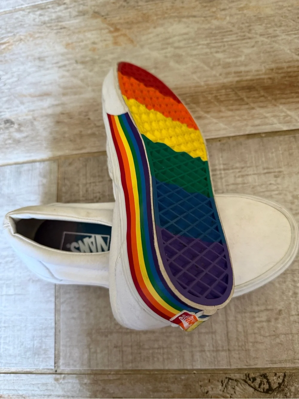 Vans White Multi/Rainbow Slip-On Pride Classic Canvas Skate Shoes